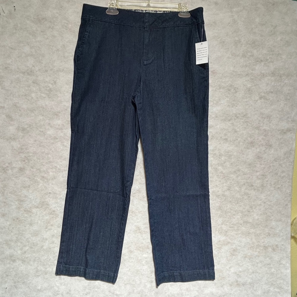 Denim & Co Womens Dark Wash Straight Leg Trousers Size 12P Blue Stretch Pants